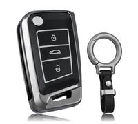 OFF WE GO Funda Llave Coche Carcasa Mando para VW Golf 7 VW Polo Skoda Kamiq Tiguan MK7 Touran Seat Leon Fabia Ibiza Casos de la Cubierta de Llave con Llaveros TPU Funda Tarjeta Llave, Negro