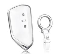 OFF WE GO Funda Llave Coche Carcasa Mando para VW Golf 8 MK8 Skoda Octavia 8 Enyaq Cupra Born Formentor Seat Leon Ateca Casos de la Cubierta de Llave con Llaveros TPU Funda Tarjeta Llave, Blanco