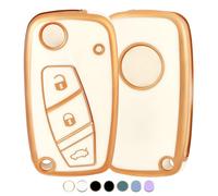 OFF WE GO Funda Llave Coche Carcasa para Fiat Bravo Doblo Ducate Panda Grande Punto Stilo Ulysse Fiorino Idea Qubo Casos de la Cubierta de Llave TPU Funda Tarjeta Llave, Oro Blanco