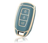 OFF WE GO Funda Llave Coche Carcasa para Hyundai ix35 i10 i30 i30N Accent Santa Fe Tucson Verna Kona ioniq Elantra Hybrid Casos de la Cubierta de Llave TPU Funda Tarjeta Llave, Oro Azul