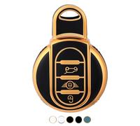 OFF WE GO Funda Llave Coche Carcasa para Mando para BMW Mini F54 F55 F56 F57 F60 Cooper F54 F55 F56 F57 F60 Clubman Countryman Casos de la Cubierta de Llave TPU Funda Tarjeta Llave, Oro Negro