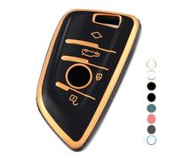 OFF WE GO Funda Llave Coche Carcasa para Mando para BMW X1 X2 X3 X4 X5 X6 Series 1 2 3 5 6 7 Casos de la Cubierta de Llave TPU Funda Tarjeta Llave, Oro Negro