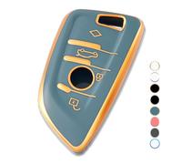 OFF WE GO Funda Llave Coche Carcasa para Mando para BMW X1 X2 X3 X4 X5 X6 Series 1 2 3 5 6 7 Casos de la Cubierta de Llave TPU Funda Tarjeta Llave, Oro Azul