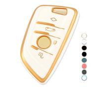 OFF WE GO Funda Llave Coche Carcasa para Mando para BMW X1 X2 X3 X4 X5 X6 Series 1 2 3 5 6 7 Casos de la Cubierta de Llave TPU Funda Tarjeta Llave, Oro Blanco
