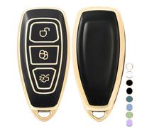 OFF WE GO Funda para Llave Coche con Ford Carcasa para Mando Compatible con Fiesta Focus C-MAX Galaxy B-MAX Kuga Mondeo S-MAX 3 Botones TPU Funda para Tarjeta de Llave con Hombre Mujer, Oro Negro