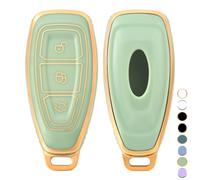 OFF WE GO Funda para Llave Coche con Ford Carcasa para Mando Compatible con Fiesta Focus C-MAX Galaxy B-MAX Kuga Mondeo S-MAX 3 Botones TPU Funda para Tarjeta de Llave con Hombre Mujer, Oro Verde