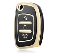 OFF WE GO Funda para Llave Coche con Hyundai Carcasa para Mando Compatible con i20 i30 i40 i10 ix20 ix30 ix25 ix35 ix45 ix55 Santa Fe Tucson Elantra Accent Funda para Tarjeta de Llave, Oro Negro