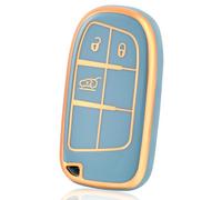 OFF WE GO Funda para Llave Coche con Jeep Carcasa para Mando Compatible con Cherokee Grand Renegad Compass Wrangler Dodge Challenger Dart Durango Journey Ram Fiat Dealer Funda Tarjeta Llave, Azul