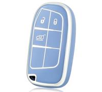 OFF WE GO Funda para Llave Coche con Jeep Carcasa para Mando Compatible con Cherokee Grand Renegad Compass Wrangler Dodge Challenger Dart Durango Journey Ram Fiat Dealer Funda Tarjeta Llave,Plata Azul