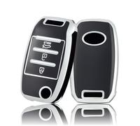 OFF WE GO Funda para Llave Coche con Kia Carcasa para Mando Compatible con Carens Rio Sedona Forte Cerato/K3 Optima/K5 Sorento Sportage Soul Funda para Tarjeta de Llave con Hombre Mujer, Plata Negra