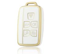 OFF WE GO Funda para Llave Coche con Land Rover Carcasa para Mando Compatible con Discovery Range Rover Sport Evoque Velar Jaguar XF XE XF XJ F-Pace F-Type 5 Botones TPU Carcasas Llaves, Oro Blanco