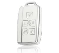 OFF WE GO Funda para Llave Coche con Land Rover Carcasa para Mando Compatible con Discovery Range Rover Sport Evoque Velar Jaguar XF XE XF XJ F-Pace F-Type 5 Botones TPU Carcasas Llaves, Plata Blanca