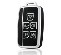 OFF WE GO Funda para Llave Coche con Land Rover Carcasa para Mando Compatible con Discovery Range Rover Sport Evoque Velar Jaguar XF XE XF XJ F-Pace F-Type 5 Botones TPU Carcasas Llaves, Plata Negra