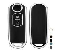 OFF WE GO Funda para Llave Coche con Mazda Carcasa para Mando Compatible con 2 3 5 6 CX-5 CX-7 CX-9 Flair Crossover Wagon Scrum Truck Funda para Tarjeta de Llave, Plata Negra