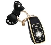 OFF WE GO Funda para Llave Coche con Mercedes Benz Carcasa para Mando con Llaveros Compatible con Class A B C E S CLA CLS GLA GLS GLE GLC GLK SL SLC SLS SLK Funda para Tarjeta de Llave, Oro Negro