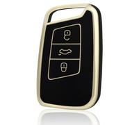 OFF WE GO Funda para Llave Coche con VW Carcasa para Mando Compatible con Volkswagen Golf Alltrack Arteon Atlas Jetta Passat Skoda Kodiaq Superb A7 3 Botones TPU Funda para Tarjeta de Llave, Oro Negro