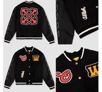 OFF-WHITE KIDS NEGRO VARSITY BOMBER Chaqueta Parka Parches Blouson 10 Años