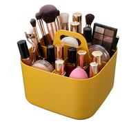 OFFASST Cesta Organizadora con Asa, Caja de Almacenaje de Plástico Apilable con 4 Compartimentos - Organizador para Baño, Cocina, Maquillaje, Escritorio y Manualidades (Amarillo, 16.5x16.5x15.5 cm)