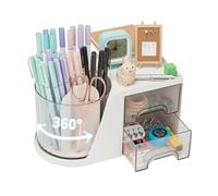 OFFASST Organizador de Escritorio con Compartimentos y 2 Cajones, Portalápices Giratorio 360° para Oficina, Escuela, Hogar - Organizador Multiusos para Material de Escritura, Cosméticos (Blanco)