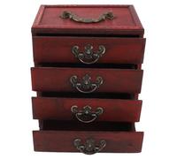 OFFAXE Boîte à Bijoux Chinoise , Rangement Bijoux 4 Tiroirs en Bois Massif, Coffret Vintage Compact pour Boucles d Oreilles Colliers Anneaux, Idéal Maison Voyage Organisation