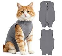 OFFCUP 2 Piezas Body de Recuperación para Gatos, Gatos Postoperatorio Hembra para Evitar Que se Laman Las Heridas, Suave y Cómodo, Gata Camiseta de Recuperación, Gris, Talla S