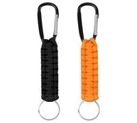 OFFCUP 2pcs Paracord Llaveros con Mosquetón, Clip de Gancho de Anillo de Cordón, Corto Cordón para Cuello Llaves Trenzado para Mochilas Camping Senderismo (Negro+ Naranja)