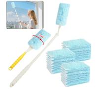 OFFCUP 32 PCS Plumero Duster Kit, 30PCS Plumero Atrapapolvo con 1 Mango Telescopico Extensible y 1 Mango Corto, 360° Repuesto para Colector de Polvo Electrostático para Polvo la Sucieda (Azul)