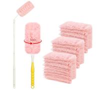 OFFCUP 32 PCS Plumero Duster Kit, 30PCS Plumero Atrapapolvo con 1 Mango Telescopico Extensible y 1 Mango Corto, 360° Repuesto para Colector de Polvo Electrostático para Polvo la Sucieda (Rosa)