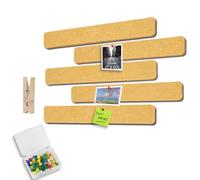 OFFCUP 5 Piezas Tiras de Tablero de Corcho, 33x5cm, Tiras de Barras de Tablones de Anuncios con 50 Chinchetas y 10 Clips, Tablon de Anuncios de Corcho para Escuelas y Hogares, Decoración de Paredes