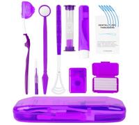 OFFCUP 9 Piezas Kit de Cuidado de Ortodoncia, Dental Cuidado Kit Portátil, Kit Limpieza Dental con Espejo Dental Cepillo Interdental Hilo Dental Cera Dental Cepillo en V Raspador de Lengua (Púrpura)