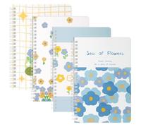 OFFCUP A5 Tapa Dura, 4pcs Bloc de Notas Espiral, 60 Fotos/120 Páginas Cuadernos, Cuaderno, Cuaderno Escolar, Diario, Bloc De Notas de Espiral Para la Universidad, Reuniones,(Florales de Sal Marina)