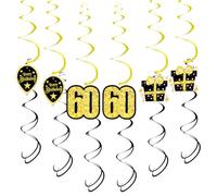 OFFCUP Adornos en Espiral para Cumpleaños 60 Años, 18 Pcs Remolinos Colgantes de Fiesta de Cumpleaños, Serpentinas Espirales Colgante Globos Decoración Set, Adornos Techo Deco Espiral