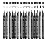 OFFCUP Bolígrafos de Dibujo, 15pcs Plumas de Línea Fina, Bolígrafos de Ilustración, para Bocetos, Cómic, Dibujo, Ilustración, Técnico, Arquitectura, Escritura, Notas y Diseño Gráfico - Negro