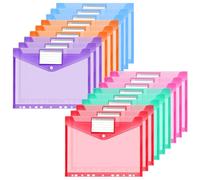 OFFCUP Bolsillos perforados expandibles, 18 carteras A4 de plástico, funda para documentos de plástico transparente A4 con botones automáticos y etiquetas, 6 colores