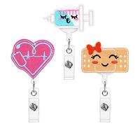 OFFCUP Carrete de Insignia de Enfermera Retráctil, 3pcs Clip Carrete Insignia, Carrete de la Insignia, Llavero Retráctil, Tirita/Jeringa/Amor, para Médico, Enfermera