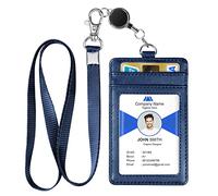 OFFCUP Colgante Tarjetas, Porta Tarjetas, Vertical Tarjetas de Cuero PU con 4 Ranuras Funda Tarjeta de Crédito Llavero Retractil, para Cordón, Portatarjetas, Llavero para ID, Llaves, Oficina