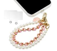 OFFCUP Correa para Teléfono y móvil con Cuentas, Cadena de Bohemia, Perla Cordón y Cadena de Cuero de Metal con Flores, Colgante Antipérdida para móvil