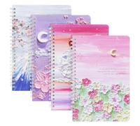 OFFCUP Cuaderno A5 con Espiral, 4pcs Cuadernos A5 con Tapa Dura 60 Fotos/120 Páginas, Agenda Personal, Agenda Escolar, Diario de Viaje para Viajar Dibujo Escribir Listas de Tareas(Flores de Durazno)