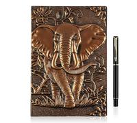 OFFCUP Cuaderno de Piel en Relieve 3D A5, 200 Páginas Libreta Vintage Cuaderno de Viaje Bloc Notas con Bolígrafo, Diario de Viaje Cuaderno de Escritura para Hombres y Mujeres (Elefante)