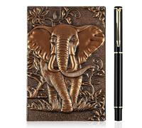 OFFCUP Cuaderno de Piel en Relieve 3D A6, 200 Páginas Libreta Vintage Cuaderno de Viaje Bloc Notas con Bolígrafo, Diario de Viaje Cuaderno de Escritura para Hombres y Mujeres (Elefante)