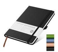 OFFCUP Cuaderno Rayado A5, Cuaderno de Piel de 192 Páginas, Banda Elástica Bloc de Notas, Diario de Rayas con Tapa Dura de 80 gsm para Escribir Trabajar Estudiar Agenda (Negro)