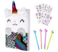 OFFCUP Diario Secreto Niña, Cuaderno de Felpa Niña, Sirena Diario Secreto con 4pcs bolígrafos y 10pcs Lindas Pegatinas, Papelería de Peluche Set, Aplicable a Niña Regalos de Cumpleaños
