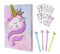 OFFCUP Diario Secreto Niña, Cuaderno de Felpa Niña, Unicornio Diario Secreto con 4pcs bolígrafos y 10pcs Lindas Pegatinas, Papelería de Peluche Set, Aplicable a Niña Regalos de Cumpleaños