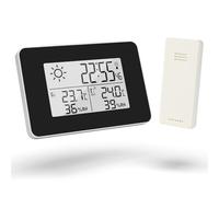 OFFCUP Estación Meteorológica Inalámbrica, Estacion Meteorologica Interior Exteriorcon con Sensor, Termómetro Higrómetro Barómetro Inalámbrica Fecha Previsión Meteorológica Reloj Alarma y Snooze