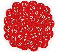 OFFCUP Etiquetas Numeradas Número, Numeros Etiquetas de Plástico, Etiqueta de Número Etiquetas Numeradas para Taquillas Hoteles Pubs Spa para Identificación Guardarropa1-50 Rojo