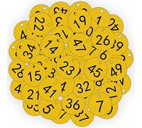 OFFCUP Etiquetas Numeradas Número Plástico, Etiquetas de Número para Taquillas Hoteles Pubs Spa Identificación Guardarropa 1-50 Amarillo