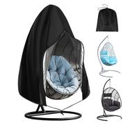 OFFCUP Funda para Silla Colgante, 115*190CM 210D Oxford Impermeable Funda para Silla Tipo Huevo, Anti-Viento Anti-UV Silla de Columpio Jardin con Cremallera y Cordón para Patio Exteriores (Negro)