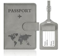 OFFCUP Funda Pasaporte, Porta Pasaporte con Bloqueo RFID, Cuero de PU Porta Documentos Viaje con Identificador De Maletas para Pasaportes Tarjetas Crédito Funda Tarjeta Identific (Gris)