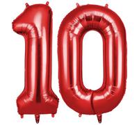 OFFCUP Globo Cumpleaños Rojo, Globos Número 10 101cm, 40 Inch Globo Numeros Gigante, Grande Globos Foil Inflar con Helio o Aire para Niño Niña Adultos La Boda Aniversario Cumpleaños Fiestas