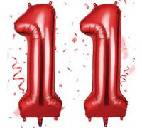 OFFCUP Globo Cumpleaños Rojo, Globos Número 11 101cm, 40 Inch Globo Numeros Gigante, Grande Globos Foil Inflar con Helio o Aire para Niño Niña Adultos La Boda Aniversario Cumpleaños Fiestas